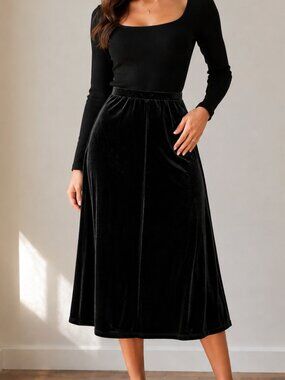 Koret Black Velvet A-Line Midi Skirt Size 20W Feminine Goth Whimsigoth